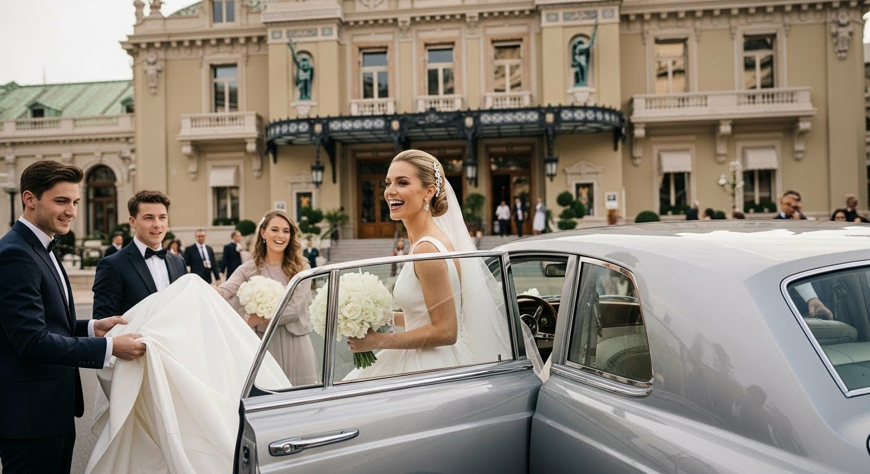 A bride with a polished and elegant makeup style, reflecting the sophistication of a Monaco wedding.