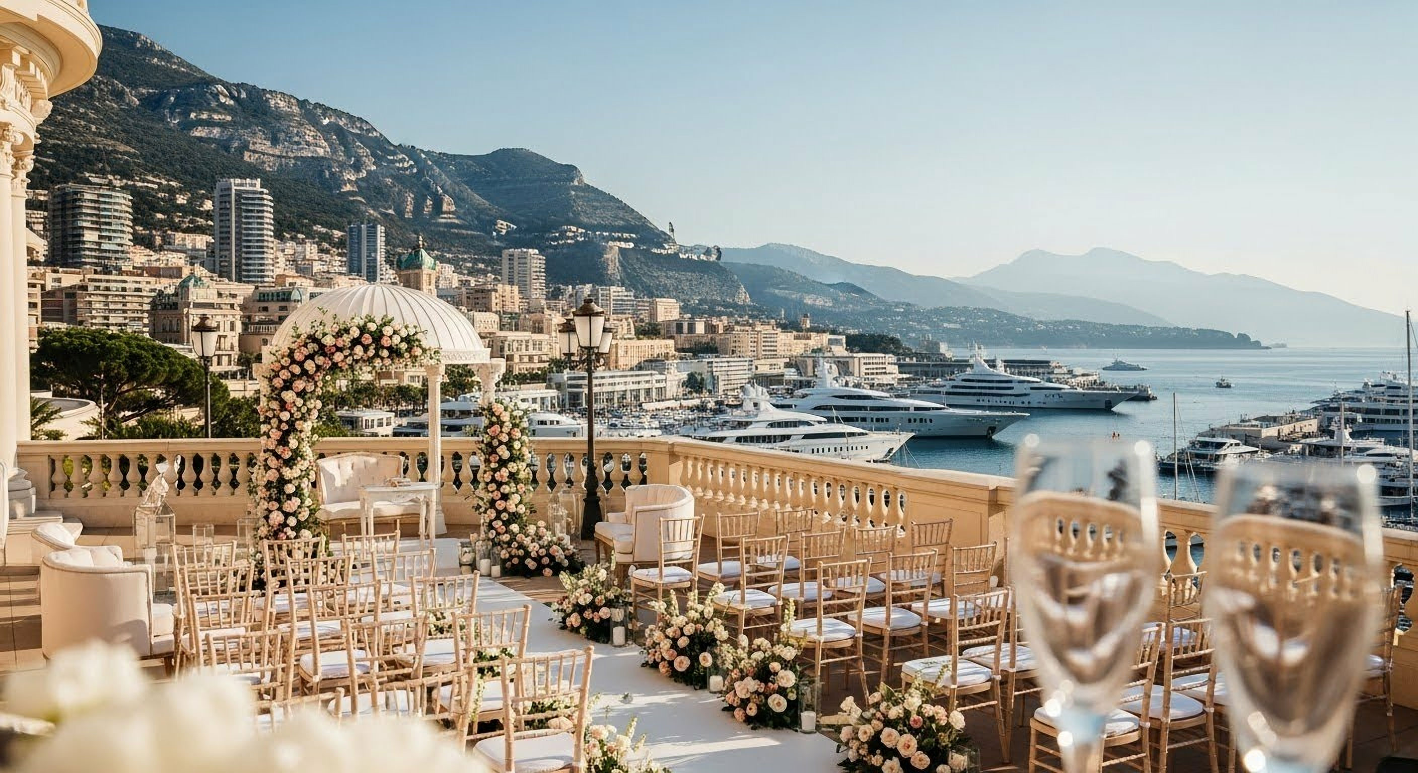 The glamorous harbor of Monte Carlo, Monaco, an exclusive destination for a luxury wedding.